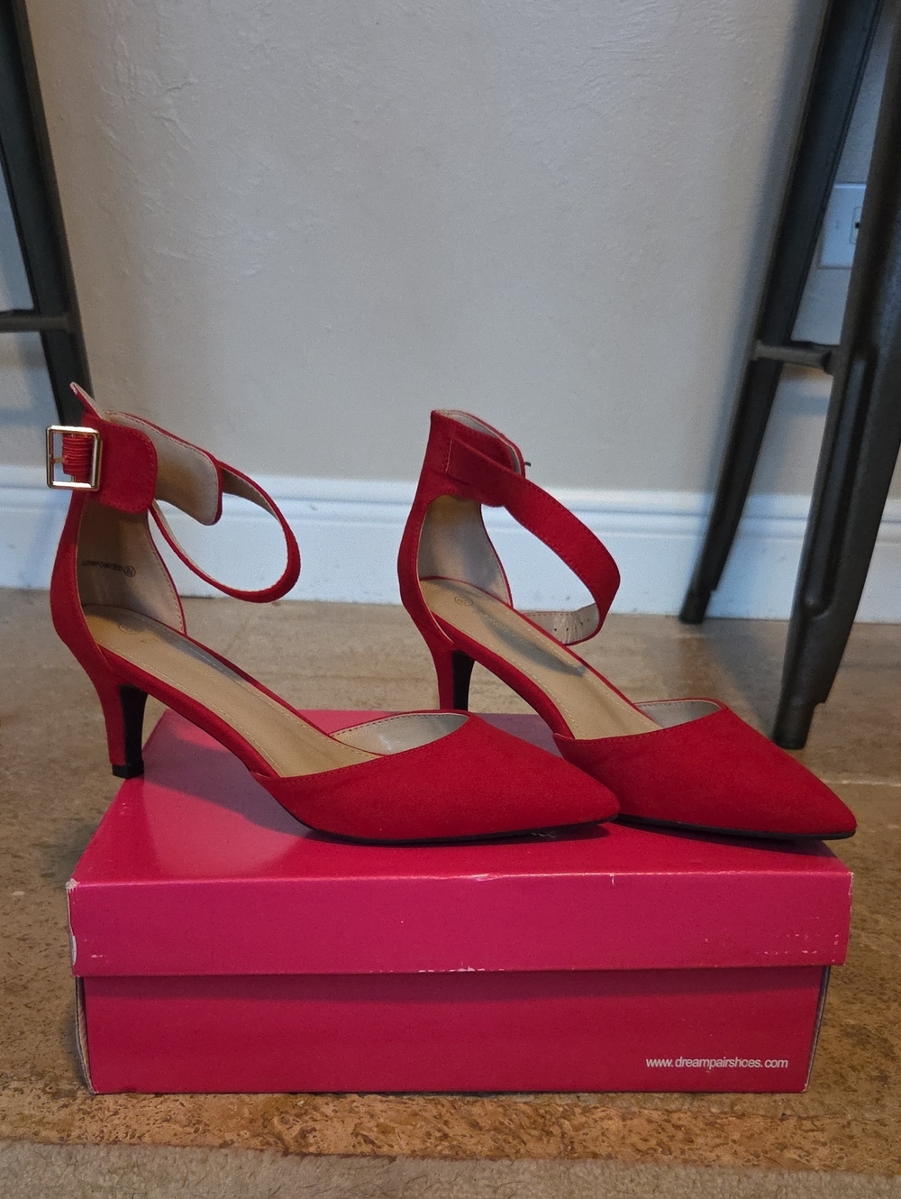 Dream Pairs Red Pointed-Toe Ankle-Strap Heels